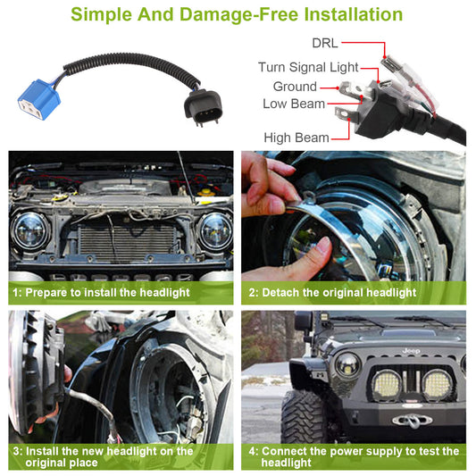 2Pc 7in 6000LM LED HEADLIGHT FOR GM C10 AND JEEP