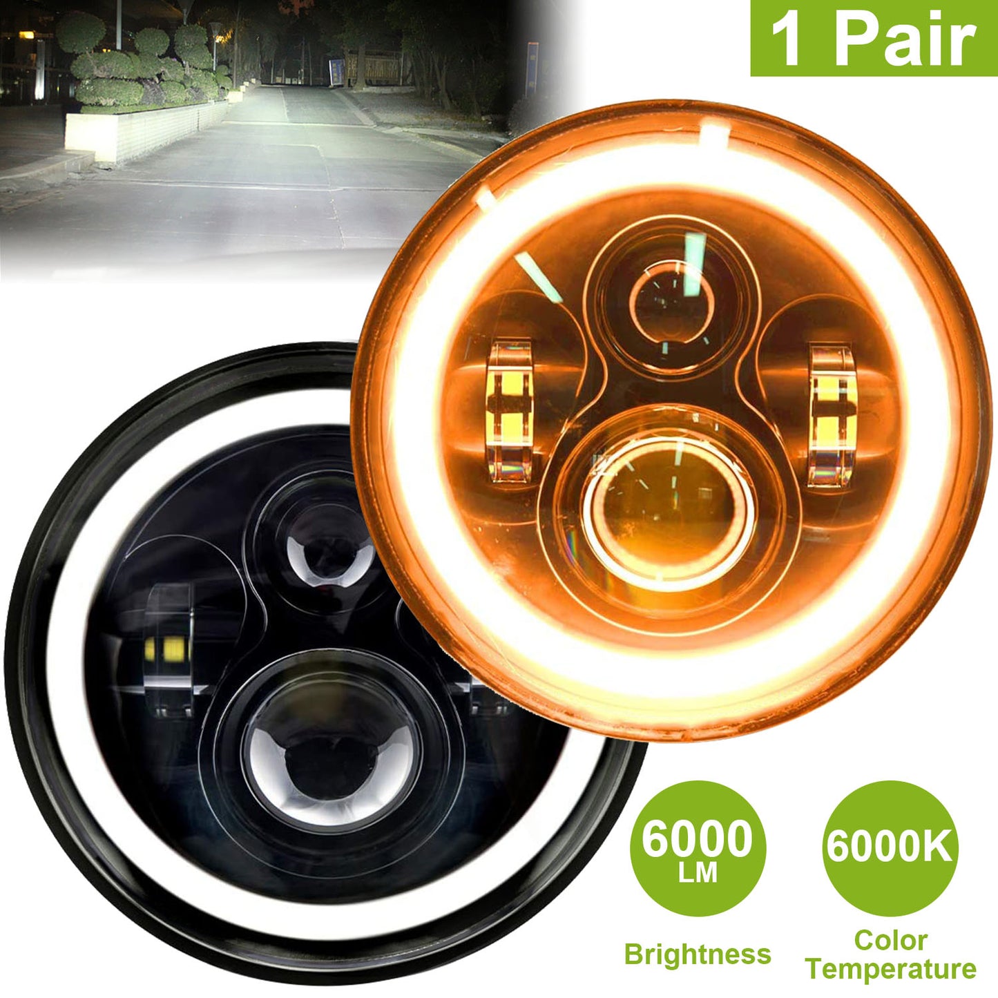 2Pc 7in 6000LM LED HEADLIGHT FOR GM C10 AND JEEP