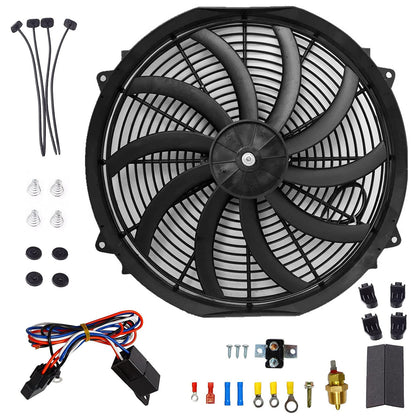 16 IN ELECTRIC RADIATOR FAN W. THERMOSTAT AND MOUNTING KIT UNIVERSAL