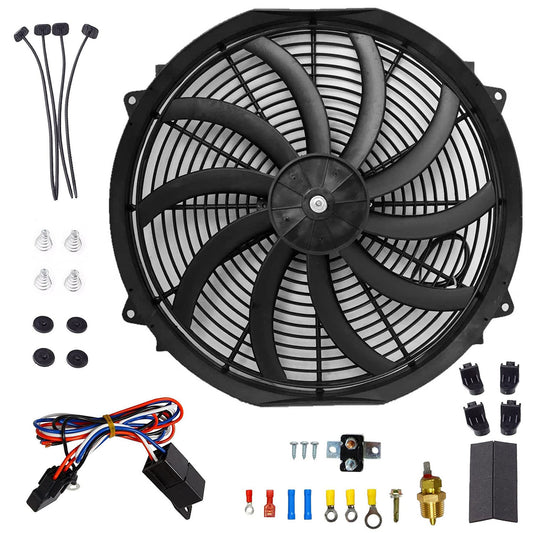 16 IN ELECTRIC RADIATOR FAN W. THERMOSTAT AND MOUNTING KIT UNIVERSAL